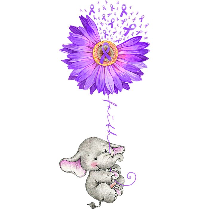FAITH Elephant Hold Purple Sunflower Fibromyalgia Awareness T Shirt Thumbnail