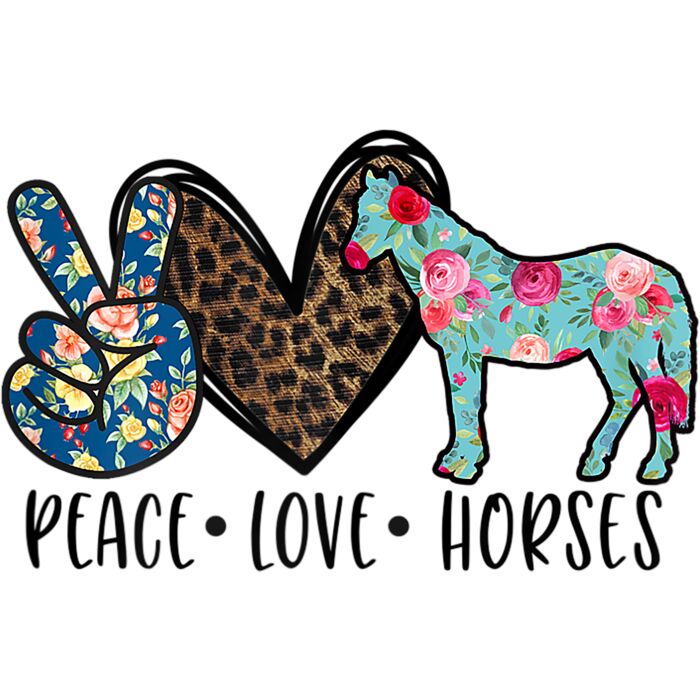 Peace Love Horses Funny Gift for Horse Lover Teen Girls T Shirt Thumbnail