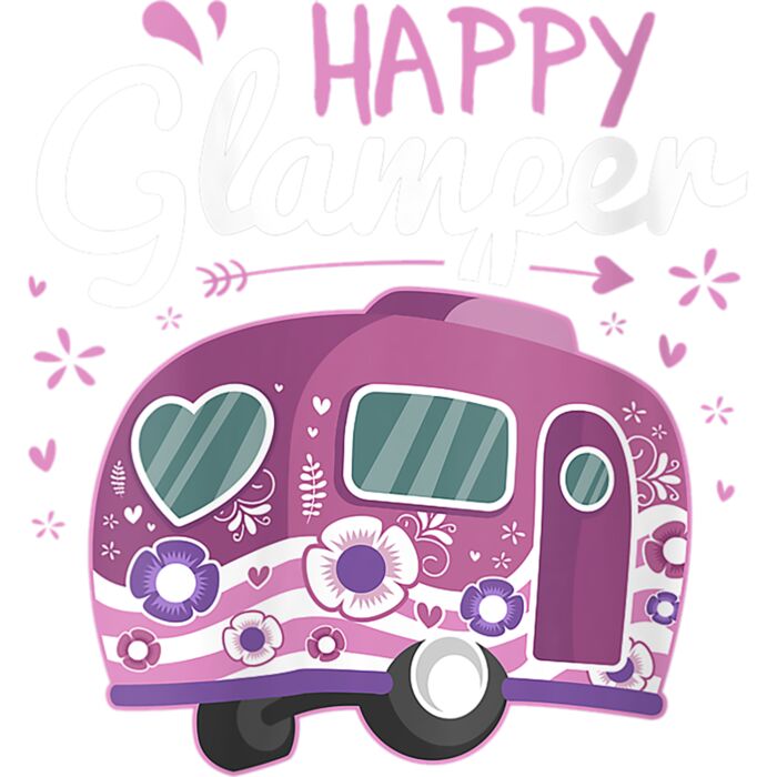 Womens Happy Glamper Caravan Camping Glamping Gear Gift V Neck T Shirt Thumbnail