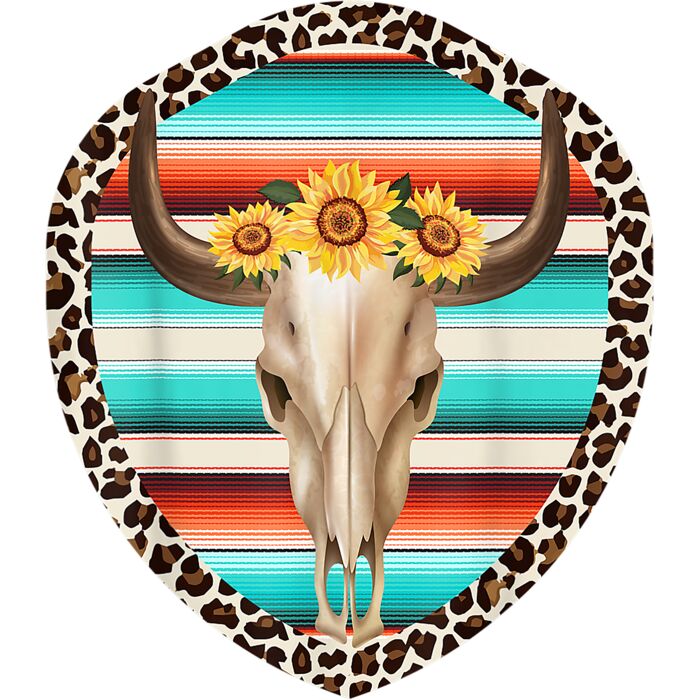 Funny Serape Cow Skull print Sunflower Leopard Turquoise T Shirt Thumbnail