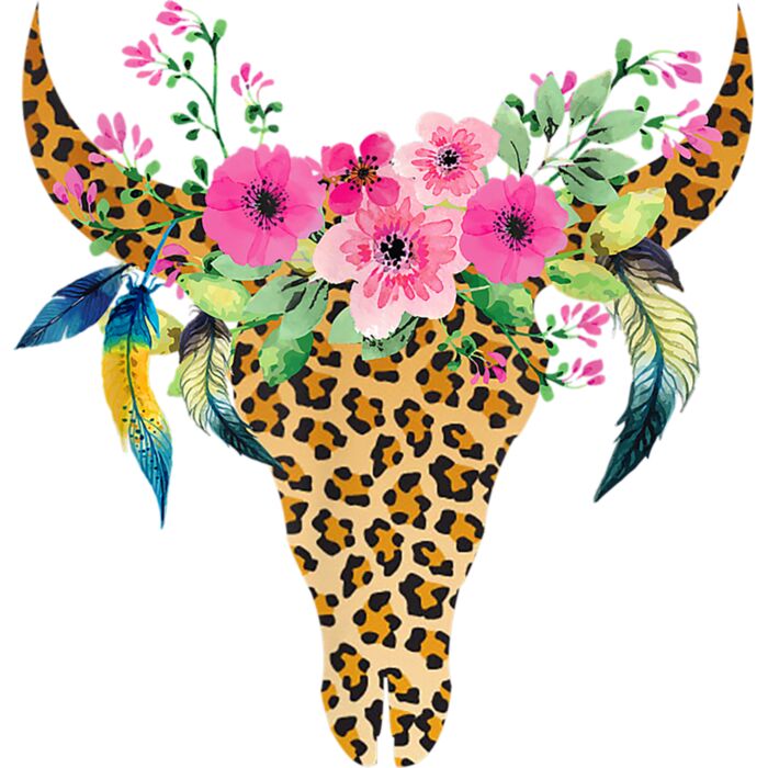 BOHO Cow Bull Skull Leopard Gift For Cattle Lover T Shirt Thumbnail