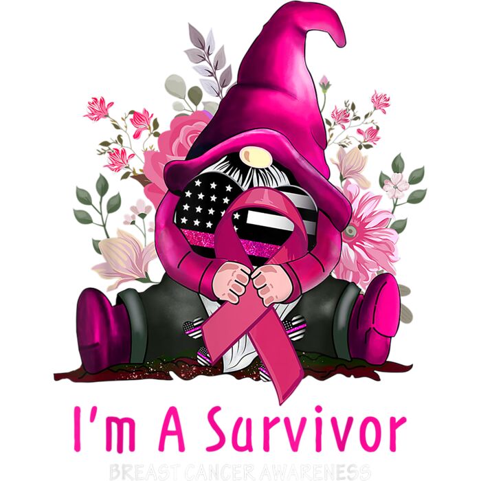Im A Survivor Gnome Pink Ribbon Breast Cancer Awareness T Shirt Thumbnail