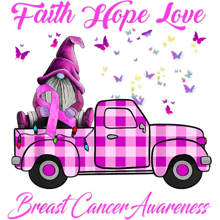 Faith Hope Love Gnome Truck Breast Cancer Awareness T Shirt Thumbnail