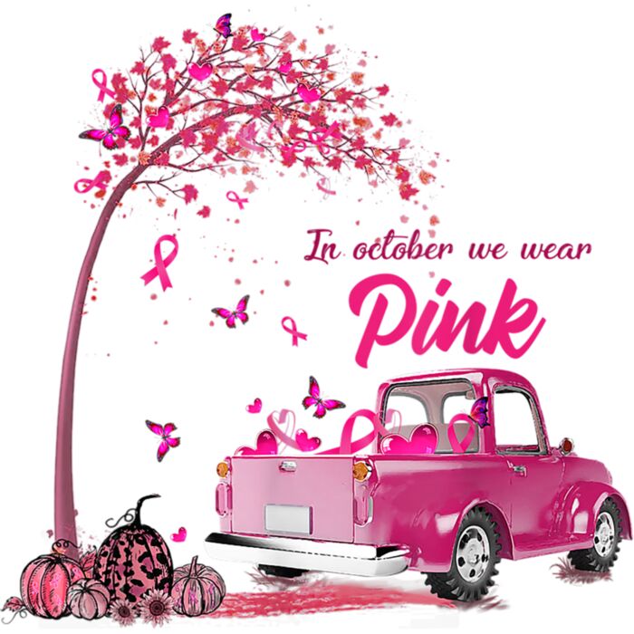 In October We Wear Pink Truck Breast Cancer Awareness Gifts T Shirt Thumbnail