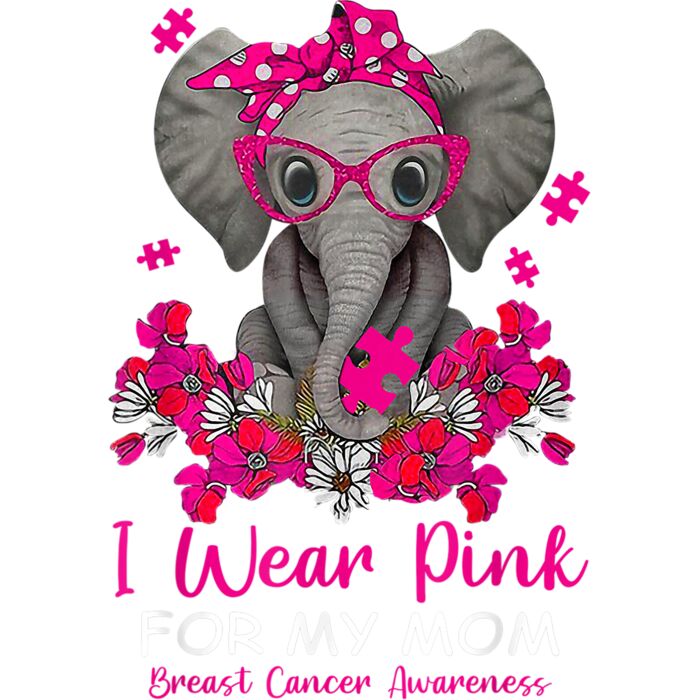 I Wear Pink For My Mom Elephant Breast Cancer Awareness Gift T Shirt Thumbnail